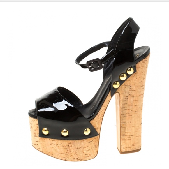 Giuseppe Zanotti Black Patent Platforms with Cork Heel - Picture 1 of 7